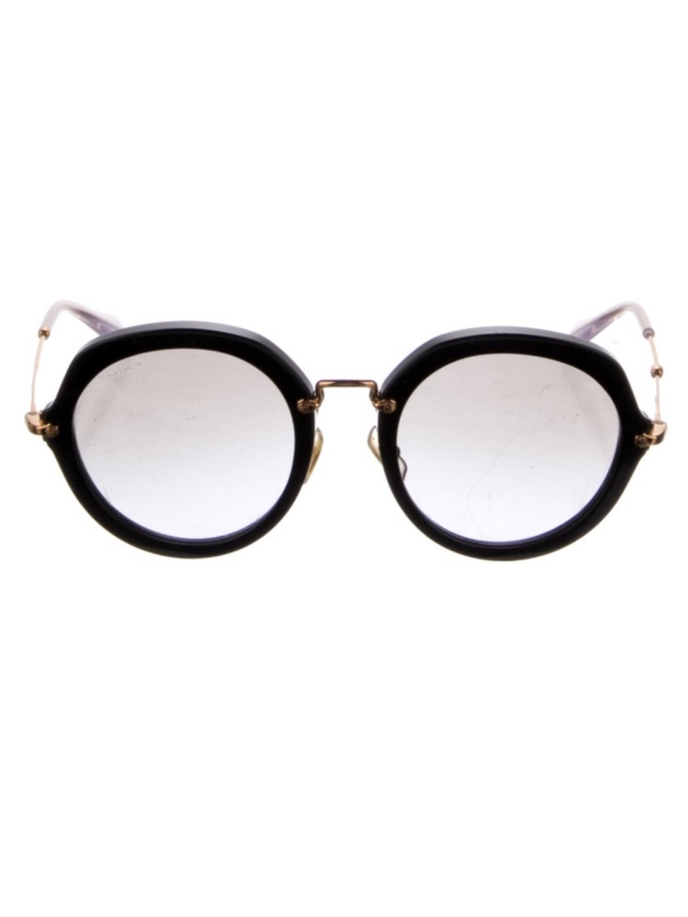 Miu Miu Black Round Sunglasses with Gold Accents